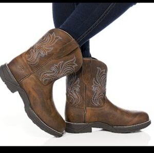 Ariat Brown Western Work Boots with Embroidered Shaft